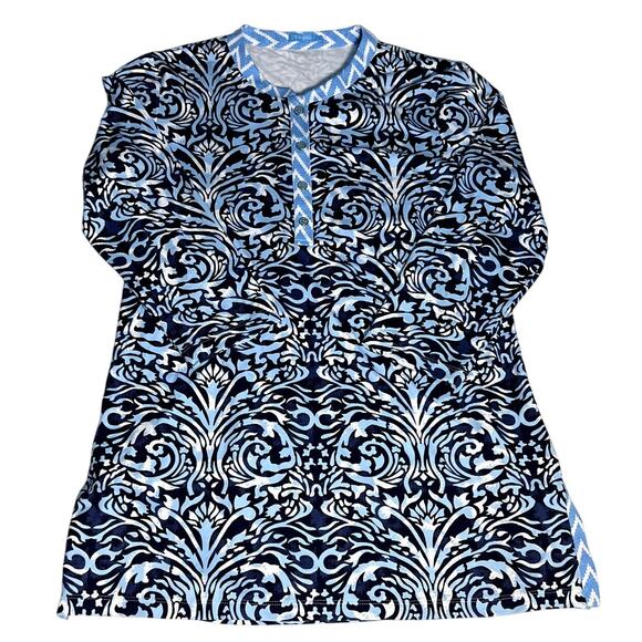 J. McLaughlin Catalina Cloth Blue Scroll Dress Size Large - Picture 1 of 8